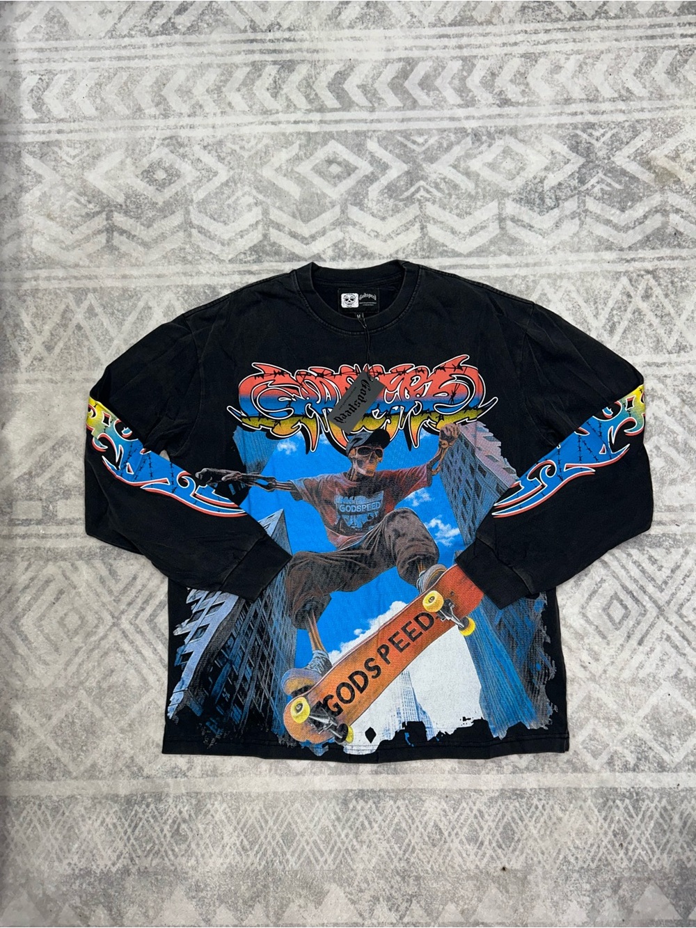 Graphic Skateboard Long-Sleeve Tee - Black